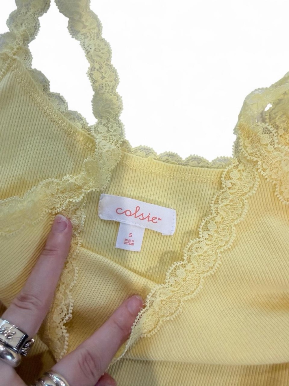 Lace-Trim Ribbed Tank Top - Yellow - Picture 3 of 4
